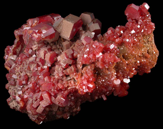 Vanadinite with Calcite on Barite from Mibladen, Haute Moulouya Basin, Zeida-Aouli-Mibladen belt, Midelt Province, Morocco