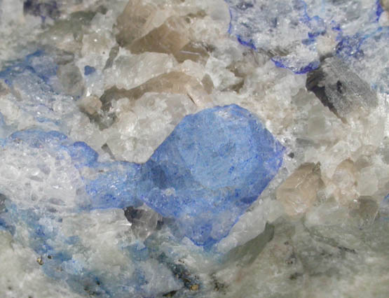 Sodalite with blue Nosean inclusions on Nepheline from Ladjuar Madan, Sar-e-Sang District, Koksha Valley, Badakshan, Afghanistan