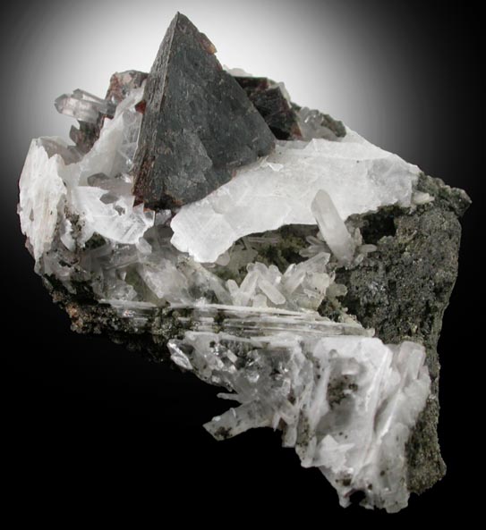 Helvine (Helvite) with Calcite and Quartz from Huanggang Mine, Kèshíkèténg Qí, Chifeng, Inner Mongolia, China