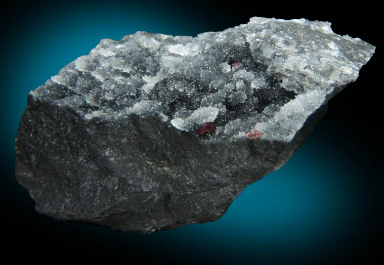 Galkhaite on Quartz from Getchell Mine, 4650' Level, 182 Heading, Humboldt County, Nevada