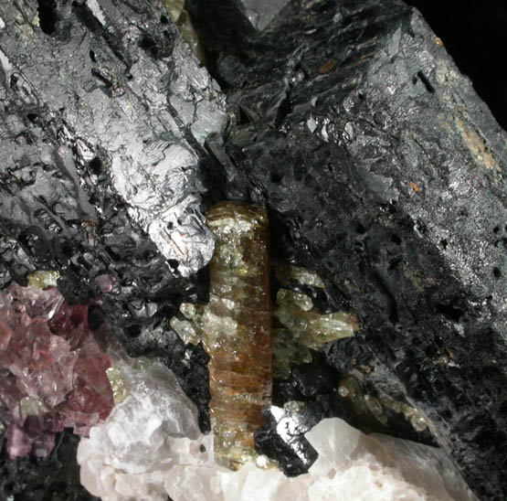 Hornblende with Fluorapatite and Fluorite from Glamorgan Township, Ontario, Canada