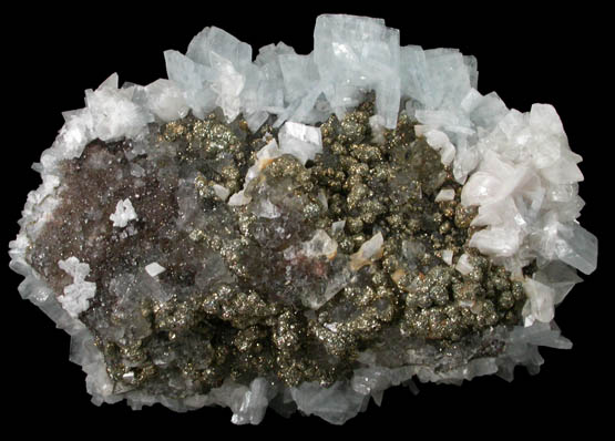 Barite and Calcite over Fluorite with Pyrite from Moscona Mine, Solis, Villabona District, Asturias, Spain