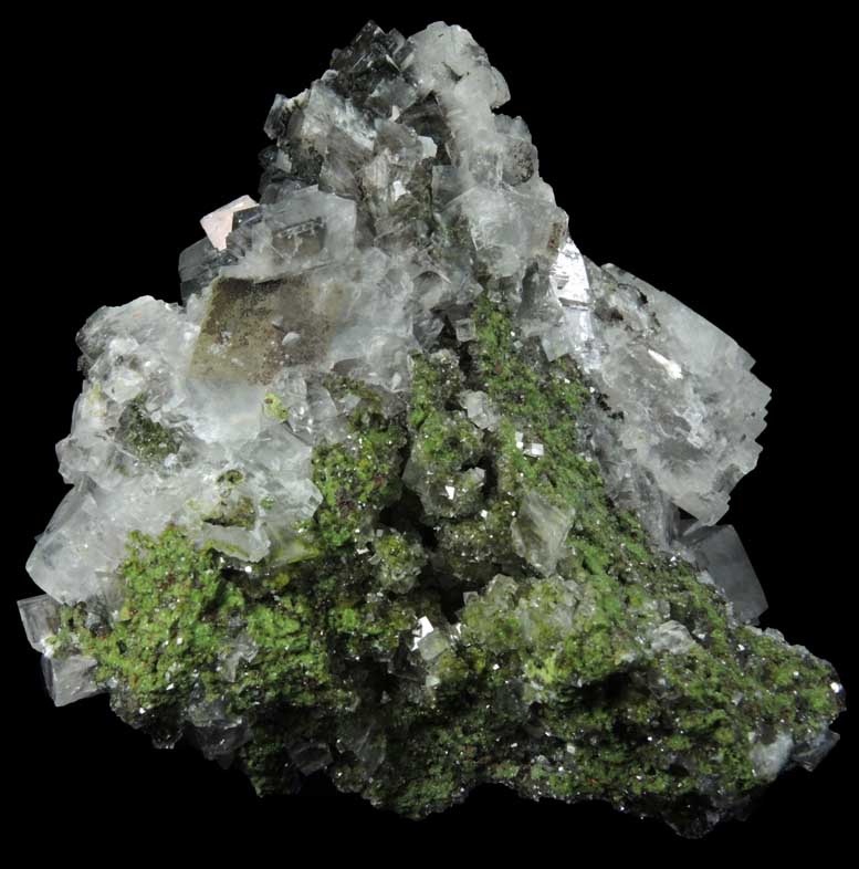 Calcite with phantom-growth zoning of Mottramite inclusions over Duftite from Tsumeb Mine, Otavi-Bergland District, Oshikoto, Namibia (Type Locality for Duftite)