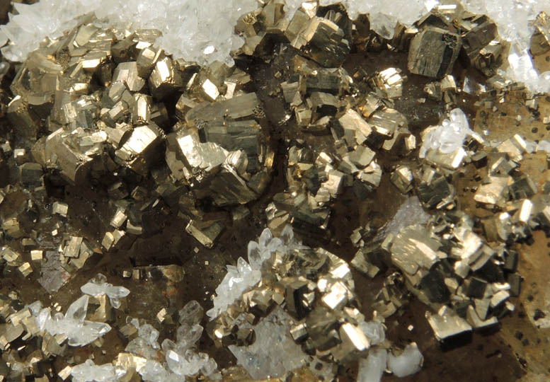 Pyrite and Calcite over Fluorite from Villabona District, Asturias, Spain