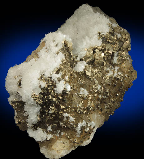 Pyrite and Calcite over Fluorite from Villabona District, Asturias, Spain