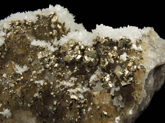 Pyrite and Calcite over Fluorite from Villabona District, Asturias, Spain