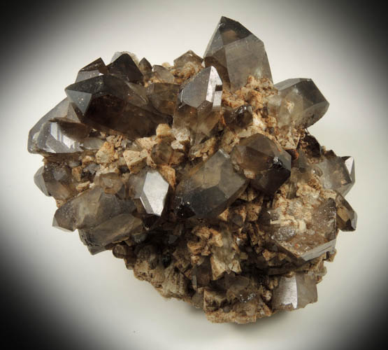 Quartz var. Smoky Quartz (Dauphin-law twins) on Microcline from Moat Mountain, west of North Conway, Carroll County, New Hampshire