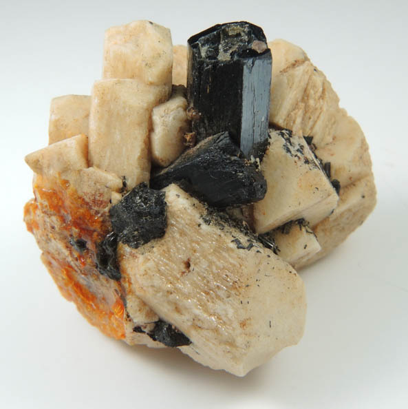 Arfvedsonite (rare terminated crystal) on Microcline with Zircon from Hurricane Mountain, east of Intervale, Carroll County, New Hampshire