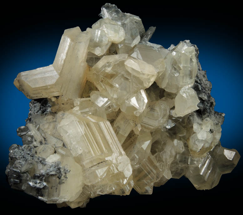 Cerussite (twinned crystals) on Galena from Touissit Mine, 21 km SSE of Oujda, Jerada Province, Oriental, Morocco