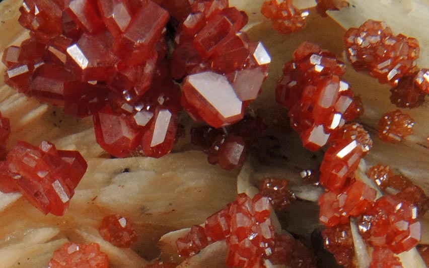 Vanadinite on Barite from Mibladen, Haute Moulouya Basin, Zeida-Aouli-Mibladen belt, Midelt Province, Morocco