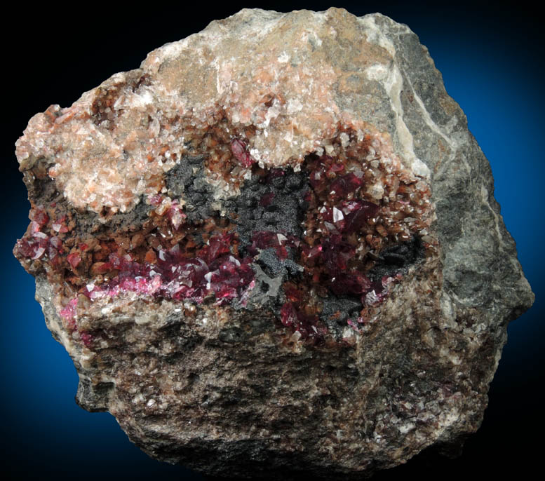 Roselite, Calcite, Heterogenite from Bou Azzer District, Anti-Atlas Mountains, Tazenakht, Ouarzazate, Morocco