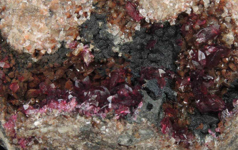 Roselite, Calcite, Heterogenite from Bou Azzer District, Anti-Atlas Mountains, Tazenakht, Ouarzazate, Morocco