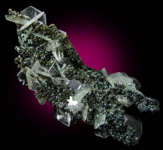 Calcite on stalactitic Limonite with Rosasite from Mina Ojuela, Mapimi, Durango, Mexico