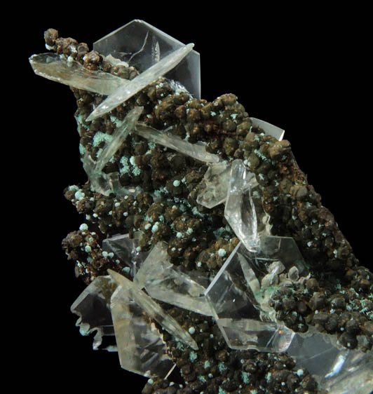 Calcite on stalactitic Limonite with Rosasite from Mina Ojuela, Mapimi, Durango, Mexico