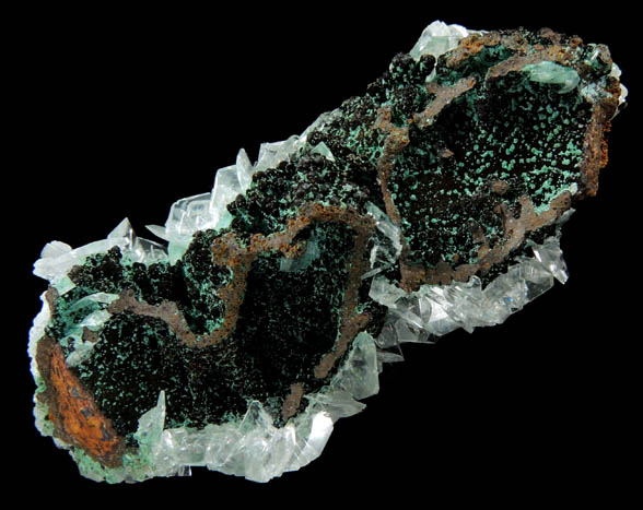 Calcite on Limonite with Rosasite from Mina Ojuela, Mapimi, Durango, Mexico