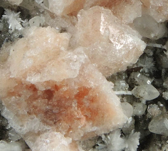 Gmelinite on Calcite with Laumontite from New Street Quarry, Paterson, Passaic County, New Jersey