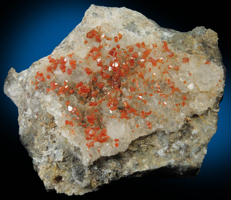 Vanadinite on Quartz from Pack Rat Mine, near Wickenburg, Maricopa County, Arizona