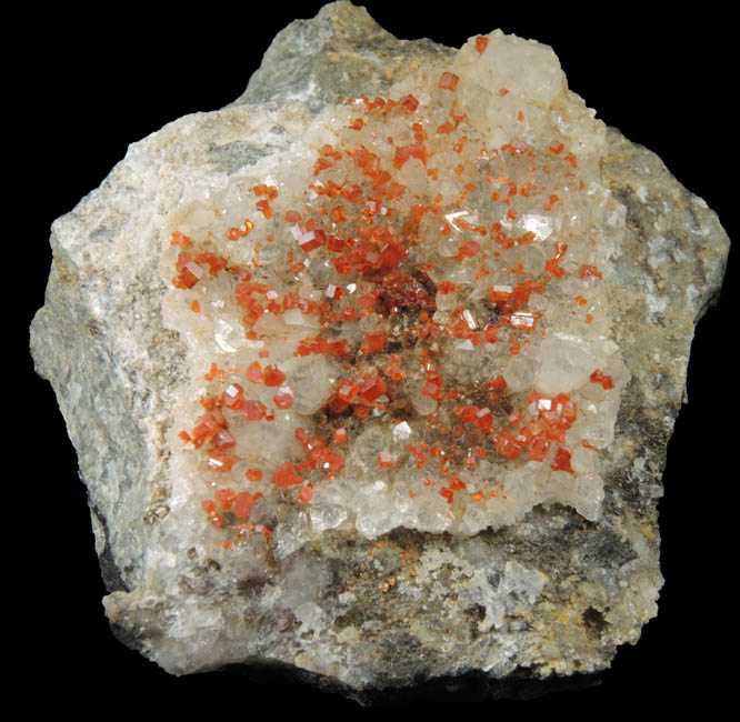 Vanadinite on Quartz from Pack Rat Mine, near Wickenburg, Maricopa County, Arizona