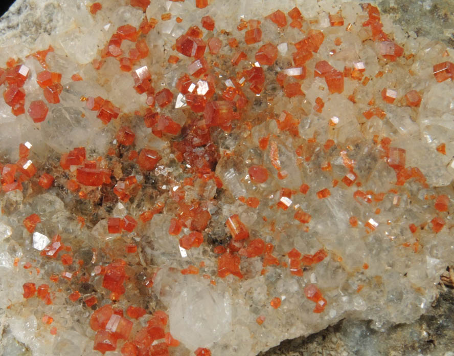 Vanadinite on Quartz from Pack Rat Mine, near Wickenburg, Maricopa County, Arizona