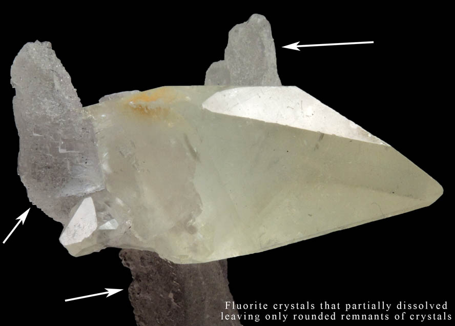 Calcite and Sphalerite on etched Fluorite from Elmwood Mine, Carthage, Smith County, Tennessee