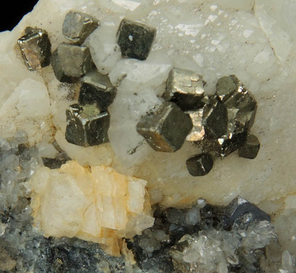 Pyrite on Calcite from railroad cut near Thomaston Dam, Litchfield County, Connecticut