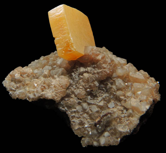 Wulfenite on Calcite from Mina Ojuela, Mapimi, Durango, Mexico