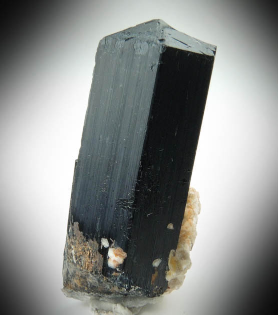 Arfvedsonite (rare terminated crystal) on Microcline from Hurricane Mountain, east of Intervale, Carroll County, New Hampshire