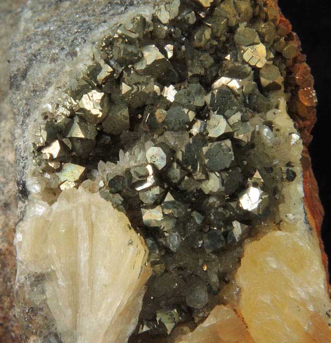 Pyrite and Stilbite from railroad cut near Thomaston Dam, Litchfield County, Connecticut