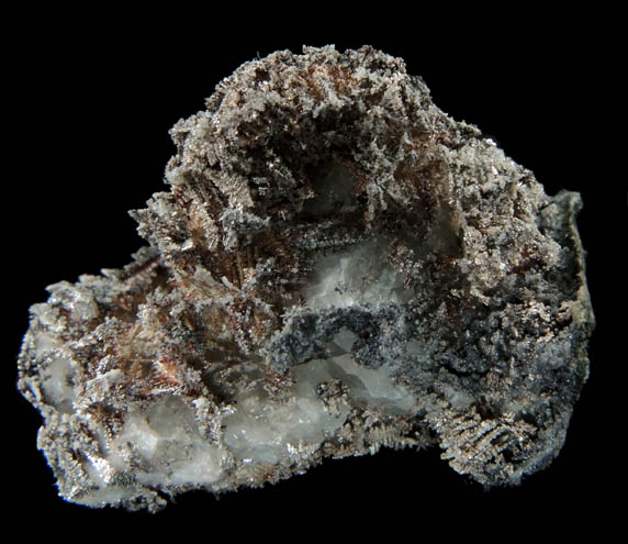 Silver (crystallized) and Quartz with Calcite from El Bonanza Mine, Port Radium District, Northwest Territories, Canada