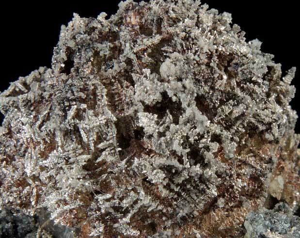 Silver (crystallized) and Quartz with Calcite from El Bonanza Mine, Port Radium District, Northwest Territories, Canada