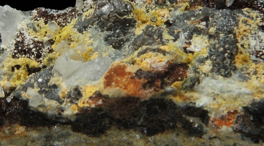 Greenockite on Quartz-Muscovite from Route 25 road construction, Trumbull, Fairfield County, Connecticut