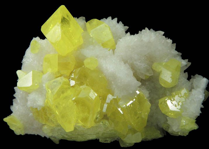 Sulfur on Aragonite from Agrigento District (Girgenti), Sicily, Italy