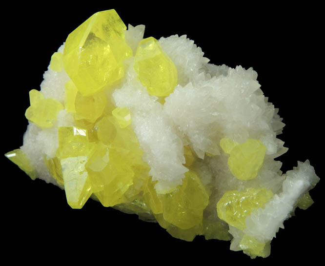 Sulfur on Aragonite from Agrigento District (Girgenti), Sicily, Italy