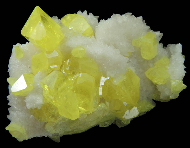 Sulfur on Aragonite from Agrigento District (Girgenti), Sicily, Italy