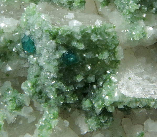 Dioptase and Duftite on Calcite from Tsumeb Mine, Otavi-Bergland District, Oshikoto, Namibia (Type Locality for Duftite)