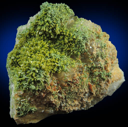 Pyromorphite on Quartz from Plynlimon Mine, Ponterwyd, Ceredigion, Wales