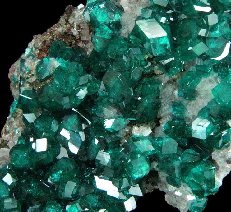 Dioptase on Calcite from Tsumeb Mine, Otavi-Bergland District, Oshikoto, Namibia