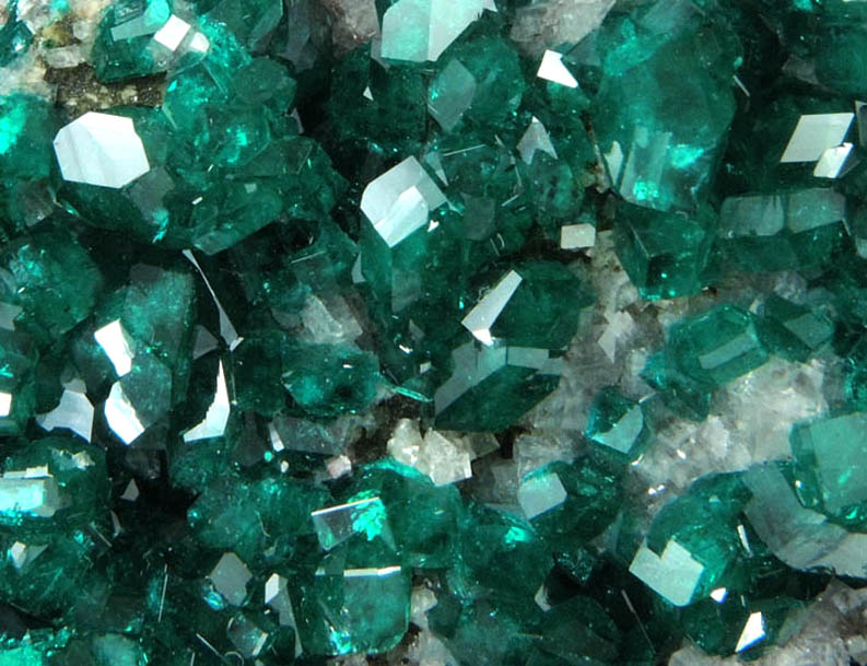 Dioptase on Calcite from Tsumeb Mine, Otavi-Bergland District, Oshikoto, Namibia