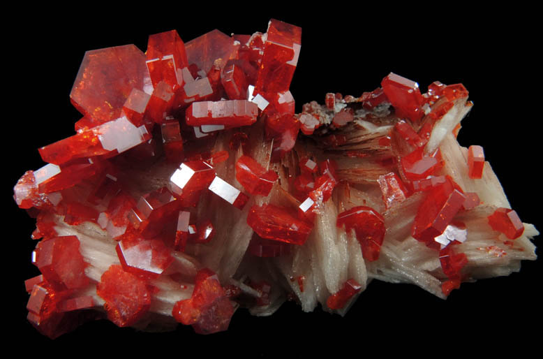 Vanadinite on Barite from Mibladen, Haute Moulouya Basin, Zeida-Aouli-Mibladen belt, Midelt Province, Morocco