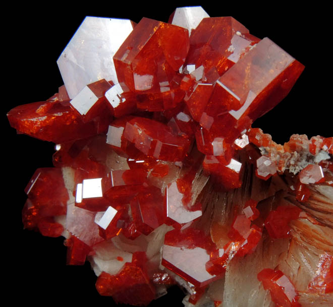 Vanadinite on Barite from Mibladen, Haute Moulouya Basin, Zeida-Aouli-Mibladen belt, Midelt Province, Morocco