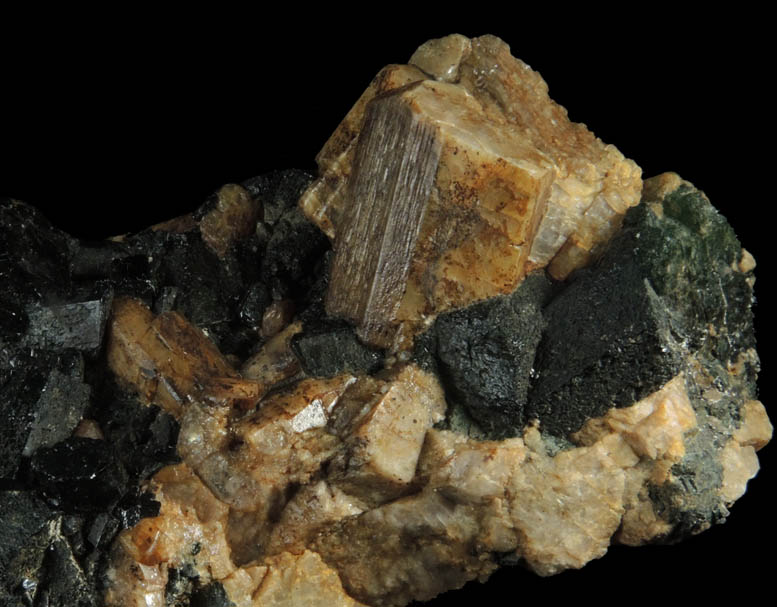 Augite and Orthoclase from Highway 62 road cut, near Bancroft, Ontario, Canada