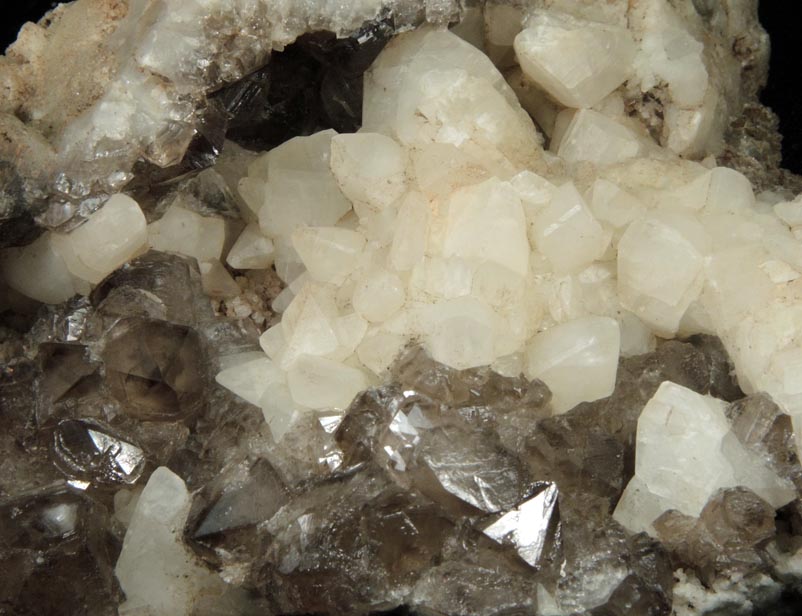 Calcite on Smoky Quartz from Upper Montclair, Essex County, New Jersey