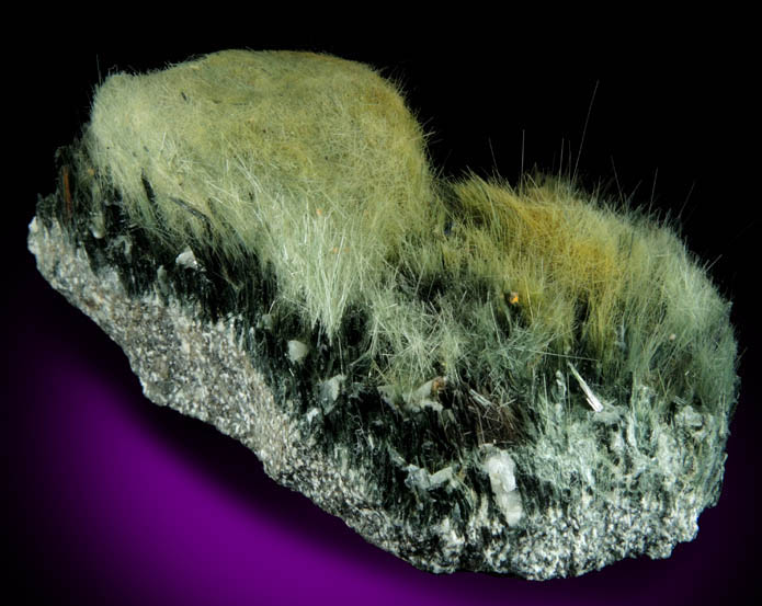 Actinolite var. Byssolite over Clinozoisite from Keystone Trap Rock Quarry, Cornog, Chester County, Pennsylvania