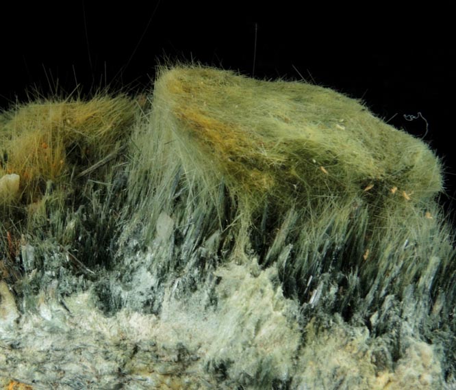 Actinolite var. Byssolite over Clinozoisite from Keystone Trap Rock Quarry, Cornog, Chester County, Pennsylvania