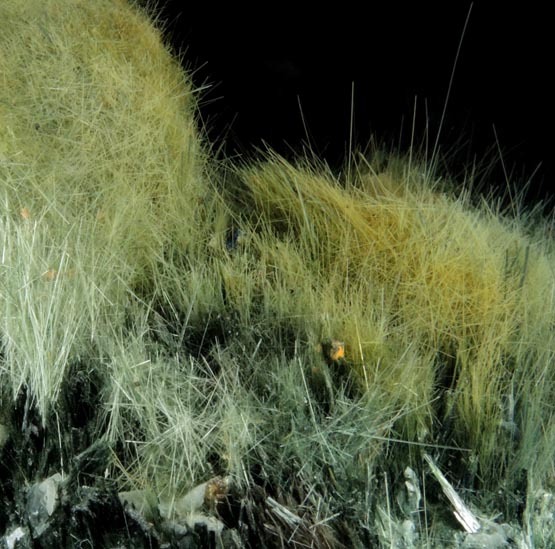 Actinolite var. Byssolite over Clinozoisite from Keystone Trap Rock Quarry, Cornog, Chester County, Pennsylvania