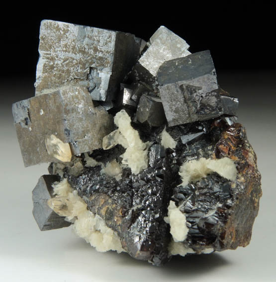 Galena, Calcite and Barite on Sphalerite from Elmwood Mine, Carthage, Smith County, Tennessee