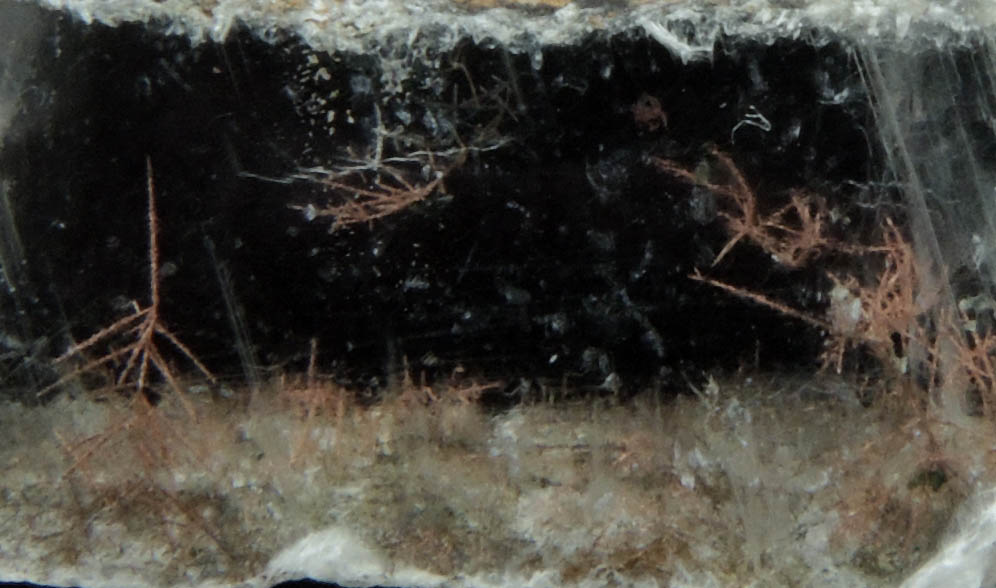 Copper in Gypsum var. Selenite from Mission Mine, south of Tucson, Pima County, Arizona