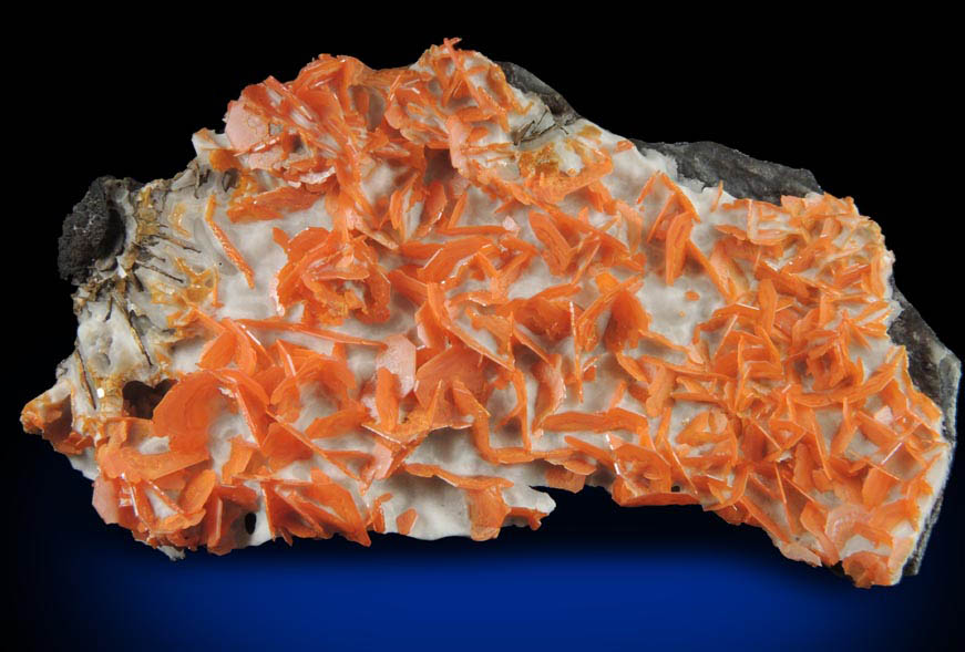 Wulfenite on Calcite from Jianshan Mine, Xinjian, China