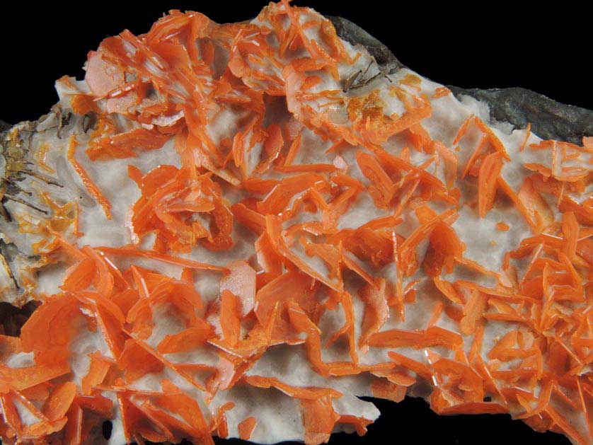 Wulfenite on Calcite from Jianshan Mine, Xinjian, China