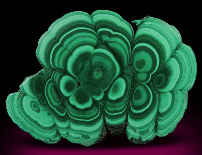 Malachite from Kolwezi Mining District, 240 km WNW of  Lubumbashi, Katanga Copperbelt, Lualaba Province, Democratic Republic of the Congo